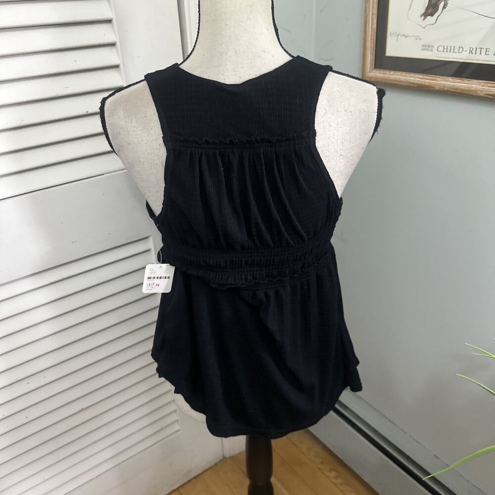 Free People Top Womens XS Black Beach Bound Plunge Tank Bohemian Festival Summer - Picture 4 of 10